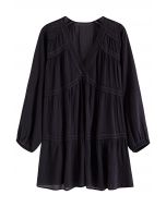 Lithe Plunging Cotton Tunic in Black