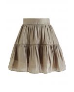 Glimmer Ruched Flare Mini Skirt in Olive