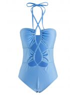 Cutout Crisscross Halter Neck Swimsuit in Blue