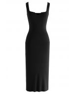 Notch Neckline Bodycon Knit Dress in Black