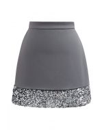 Shine Glamour Sequin Hem Mini Skirt in Grey