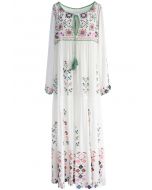 White Flowerland Embroidered Maxi Dress