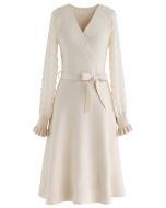 There You Go Wrap Knit Dress in Cream 