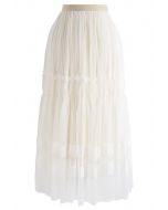 Double-Layered Tulle Midi Skirt in Cream
